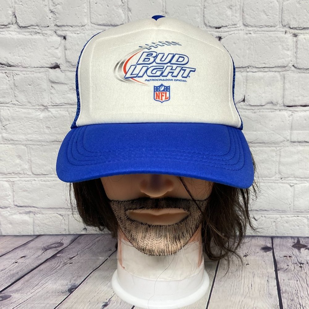 Bud Light Hat Cap Snapback Blue White Trucker Mesh NFL Official Sponsor Beer